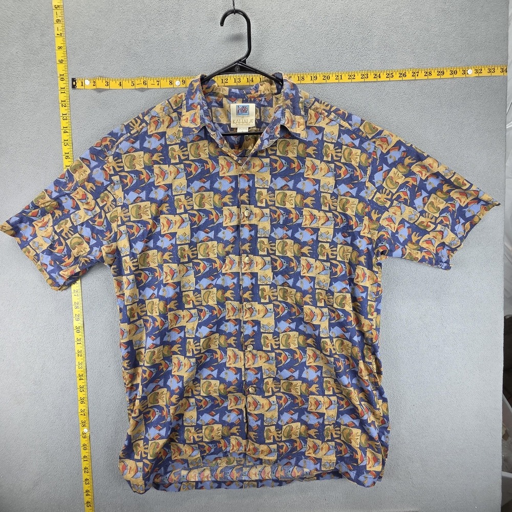 Kahala Shirt Mens Large Blue Fish Tropical Short Sleeve Button Up Hawaiian USA